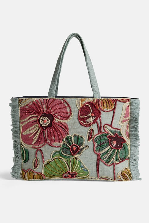 Adalee Floral Tote - Seafoam