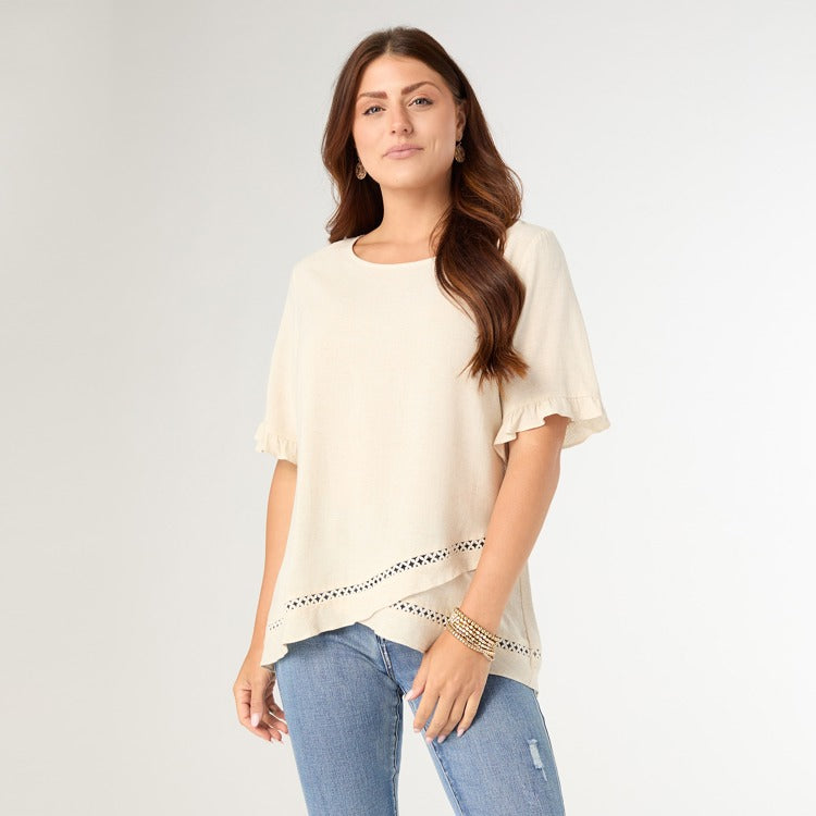 XS - Layla Short Sleeve Crossover Ruffle Top...
