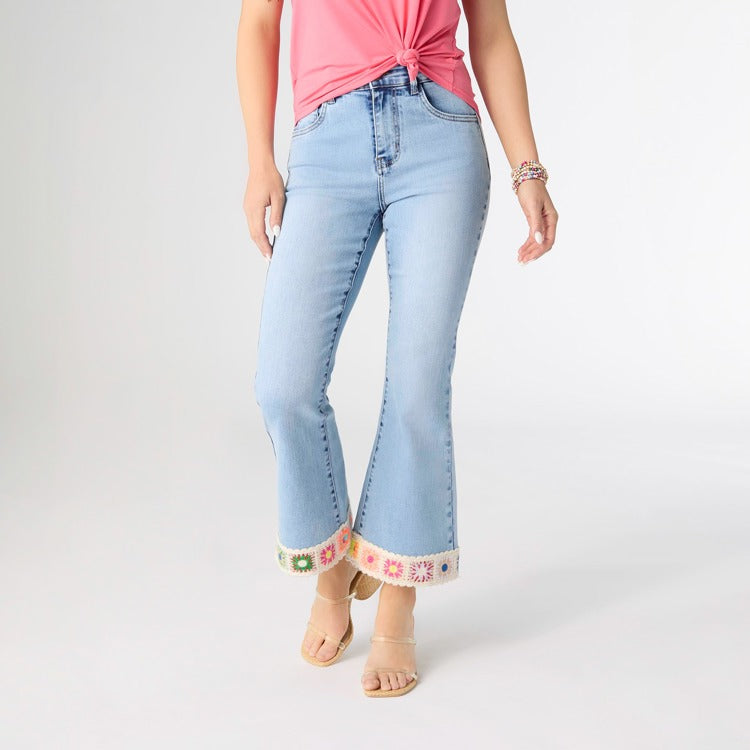 S - EverStretch Flare Crop with Crochet Floral...