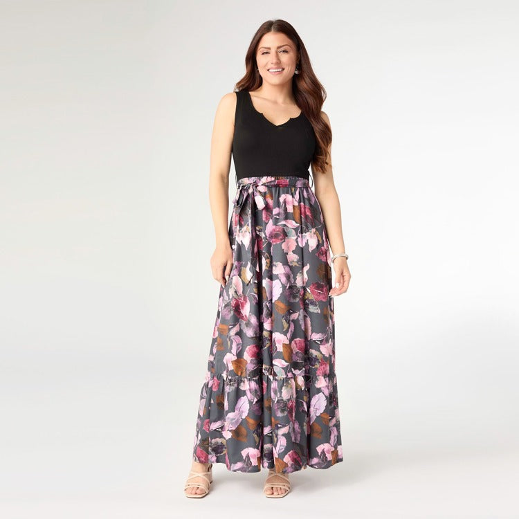 Anna Printed Tank Dress - Black/Pinks XS