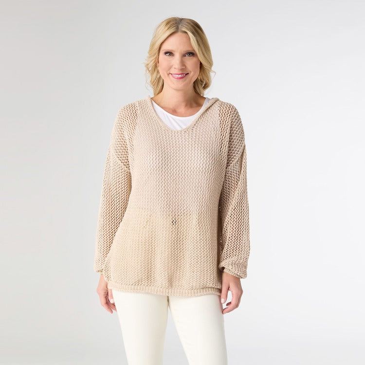 Celandine Open Weave Hooded Sweater - Sea Salt XS