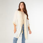 Ann Tie Cardigan with Decorative Border - White XS
