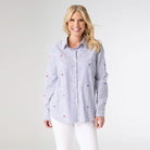 Patriotic Striped Shirt with Stars - Blue/White XS