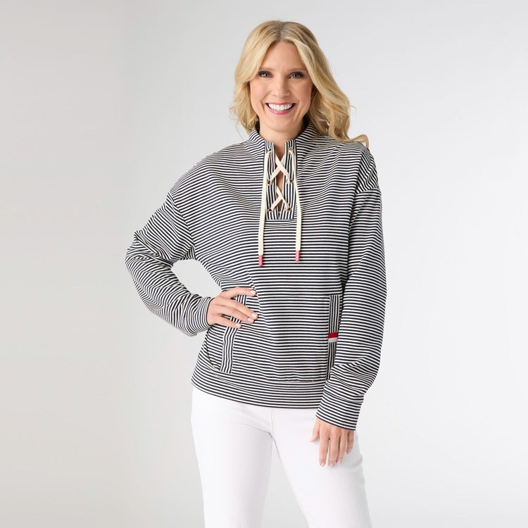 XS - Dixie Long Sleeve Tie Neck Pullover - Navy...