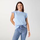 Lilly Ruffle Cap Sleeve Top - Blue Aura XS