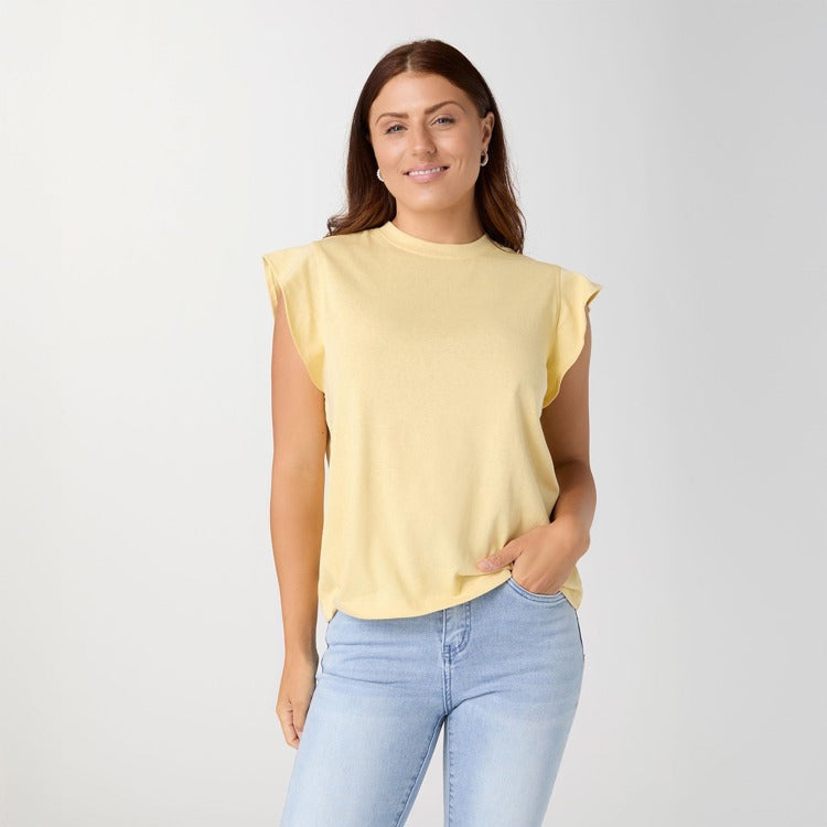 Lilly Ruffle Cap Sleeve Top - Butter XS